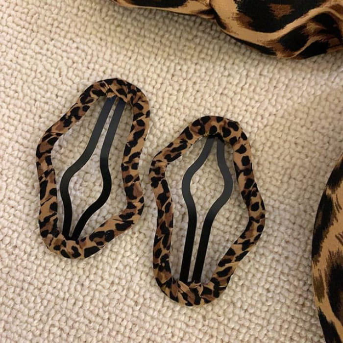 Leopard Print Hair Clip - Cloud - Coffee / One Size