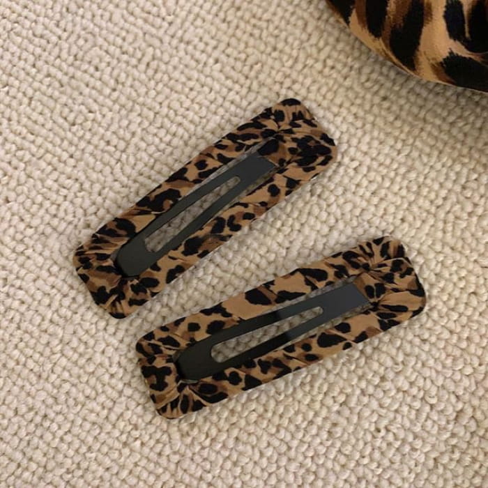 Leopard Print Hair Clip - Rectangle - Coffee / One Size