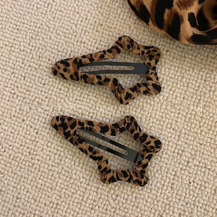 Leopard Print Hair Clip - Star - Coffee / One Size
