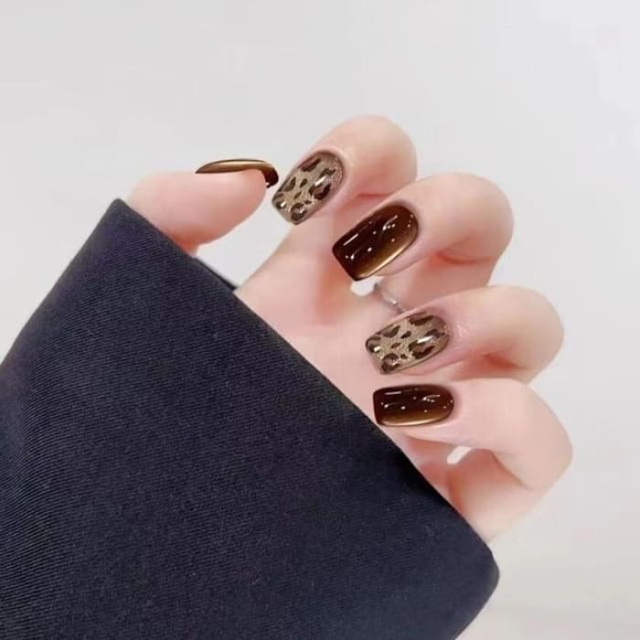 Leopard Print Press On Nail - S58 - Dark Brown / XS