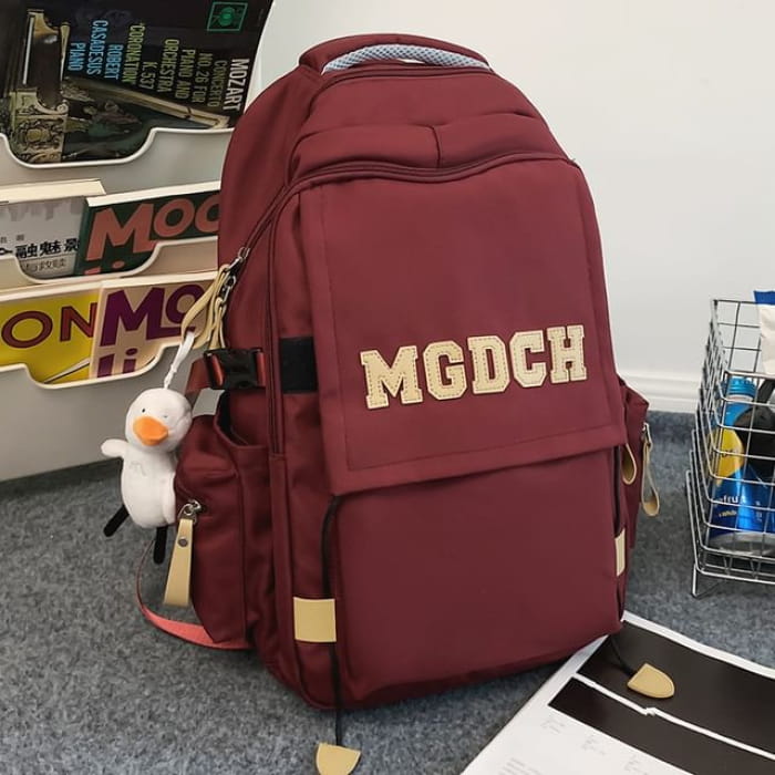 Lettering Applique Backpack / Duck Charm / Set - With - Red