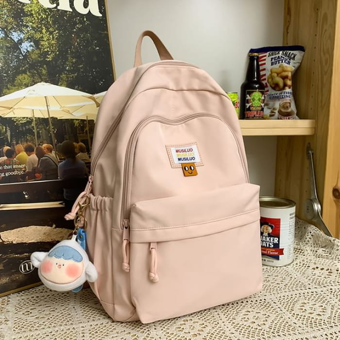 Lettering Applique Nylon Backpack / Bag Charm / Set - of 2