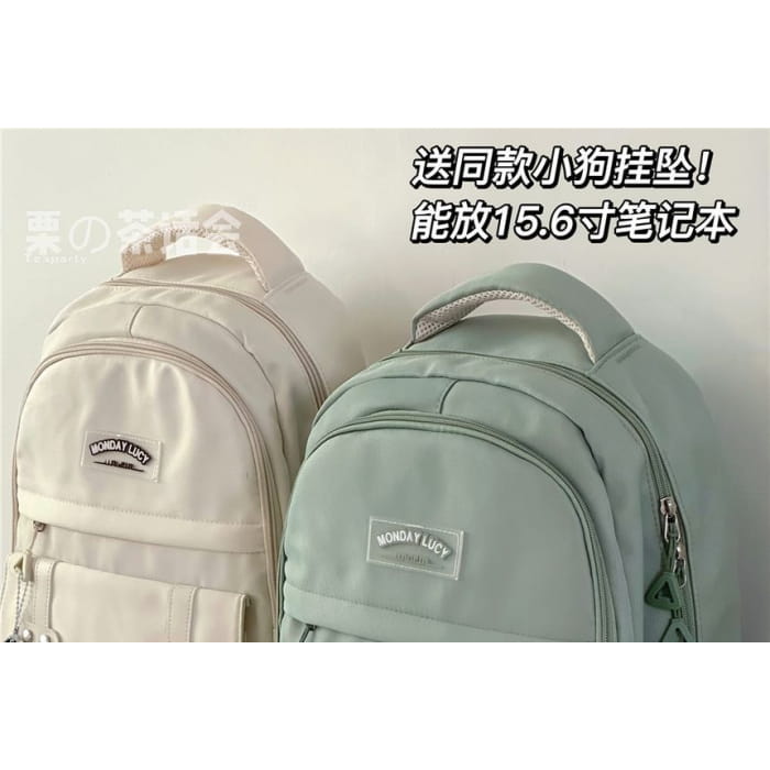 Lettering Label Buckled Flap Laptop Backpack