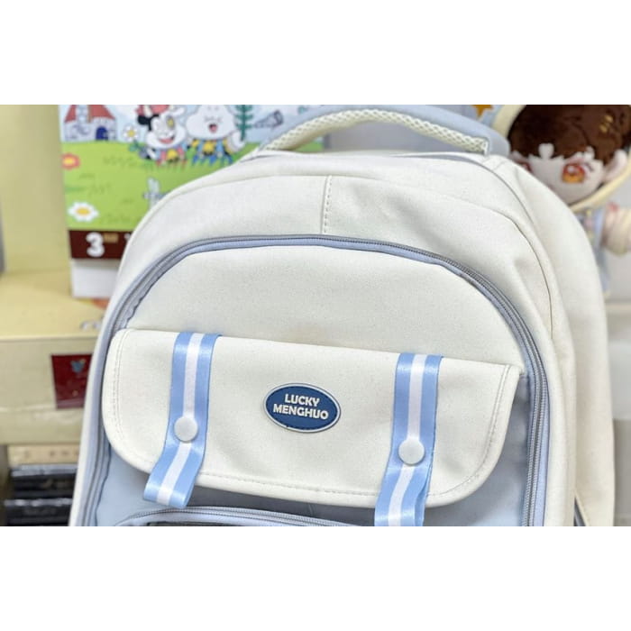 Lettering Mesh Panel Multi-Pocket Backpack / Tote Bag