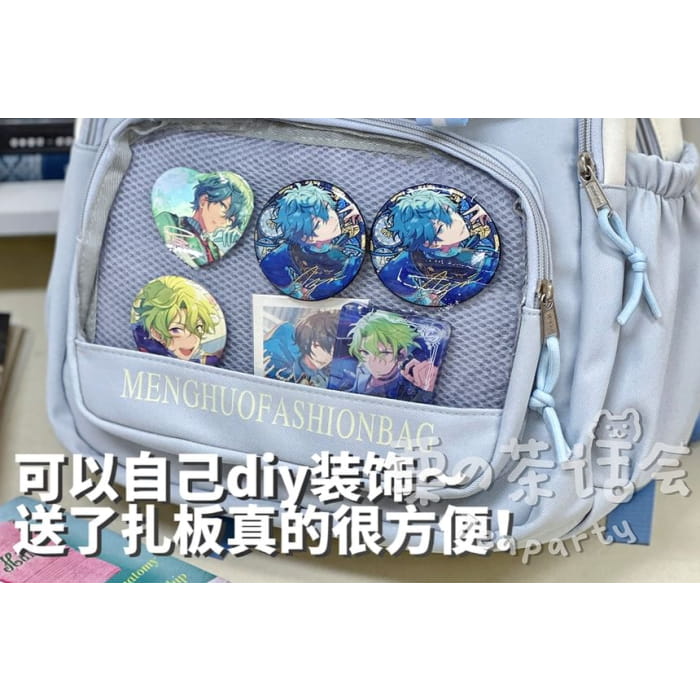 Lettering Mesh Panel Multi-Pocket Backpack / Tote Bag