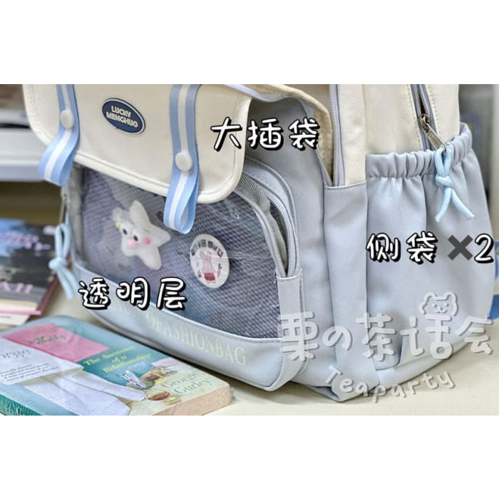 Lettering Mesh Panel Multi-Pocket Backpack / Tote Bag