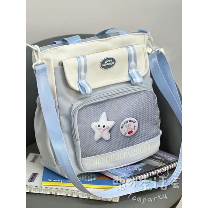 Lettering Mesh Panel Multi-Pocket Backpack / Tote Bag