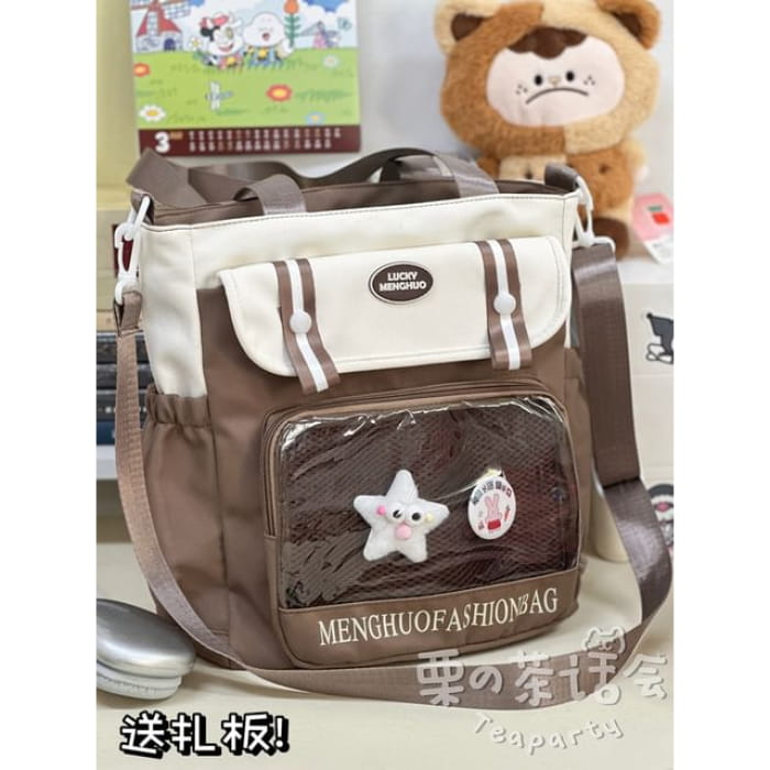 Lettering Mesh Panel Multi-Pocket Backpack / Tote Bag