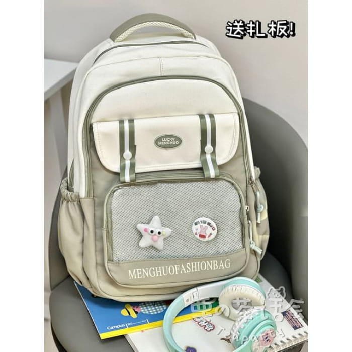 Lettering Mesh Panel Multi-Pocket Backpack / Tote Bag