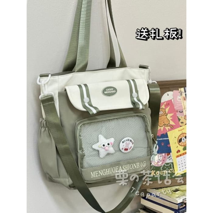 Lettering Mesh Panel Multi-Pocket Backpack / Tote Bag