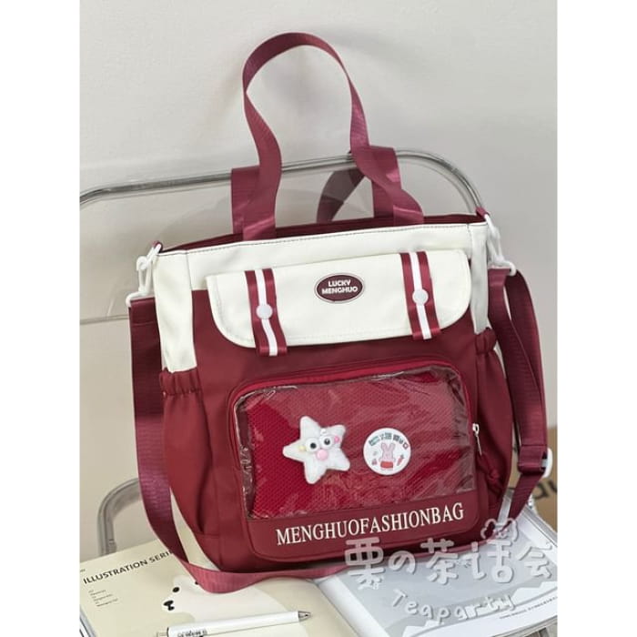 Lettering Mesh Panel Multi-Pocket Backpack / Tote Bag