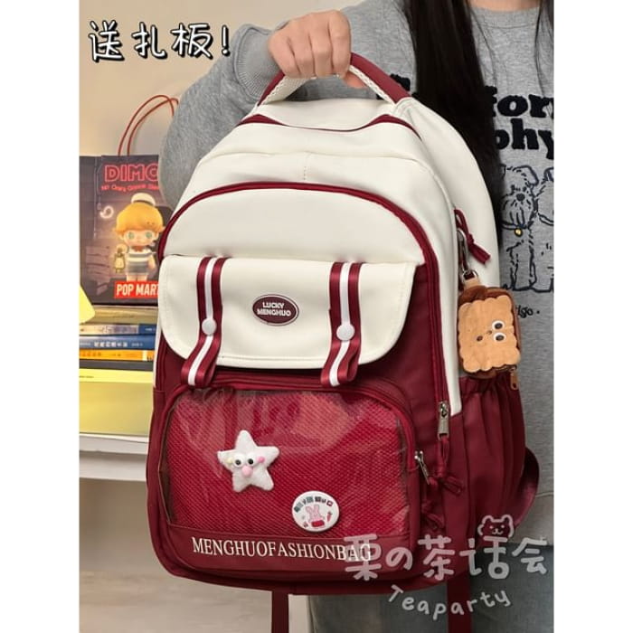 Lettering Mesh Panel Multi-Pocket Backpack / Tote Bag