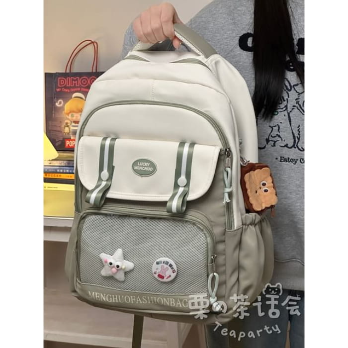 Lettering Mesh Panel Multi-Pocket Backpack / Tote Bag