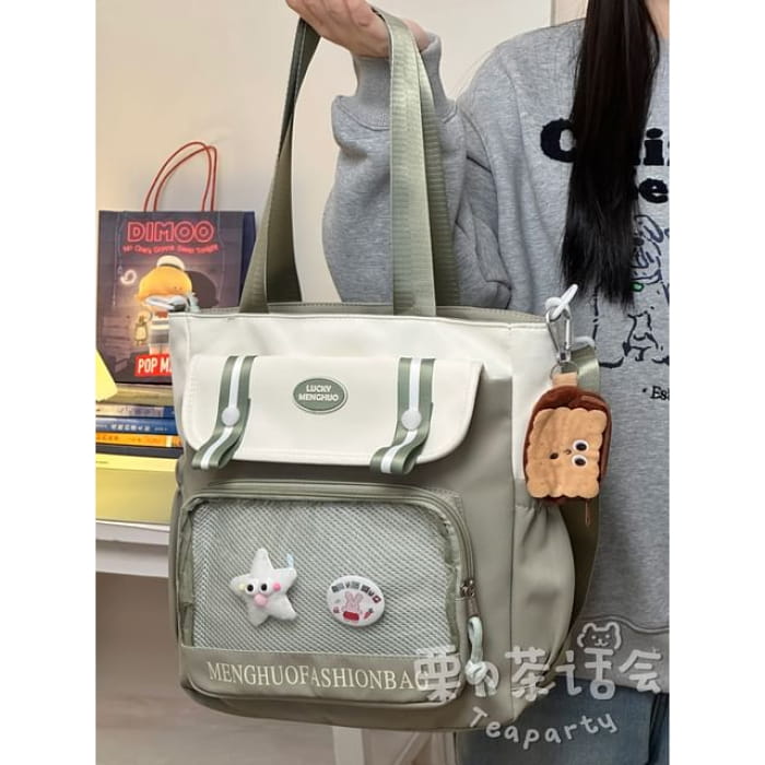 Lettering Mesh Panel Multi-Pocket Backpack / Tote Bag