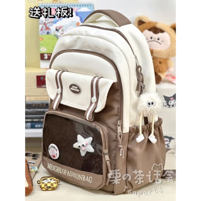 Lettering Mesh Panel Multi-Pocket Backpack / Tote Bag