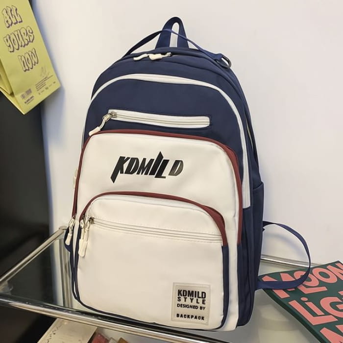 Lettering Nylon Backpack / Bag Charm / Set - No - Blue