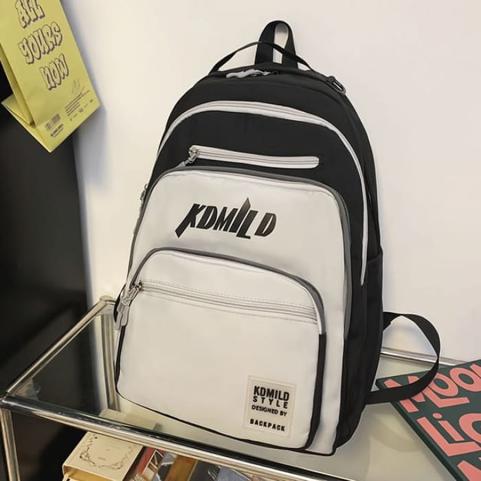 Lettering Nylon Backpack / Bag Charm / Set - No - Gray