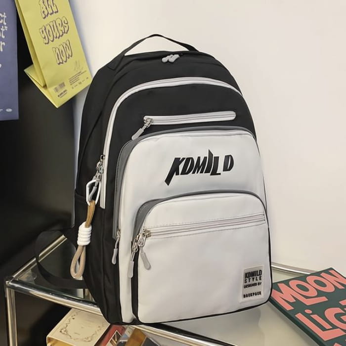 Lettering Nylon Backpack / Bag Charm / Set - of 2 - & Cham