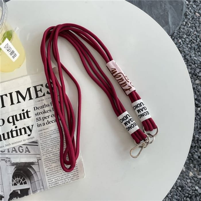 Lettering Phone Lanyard with Pad - With - Wine Red