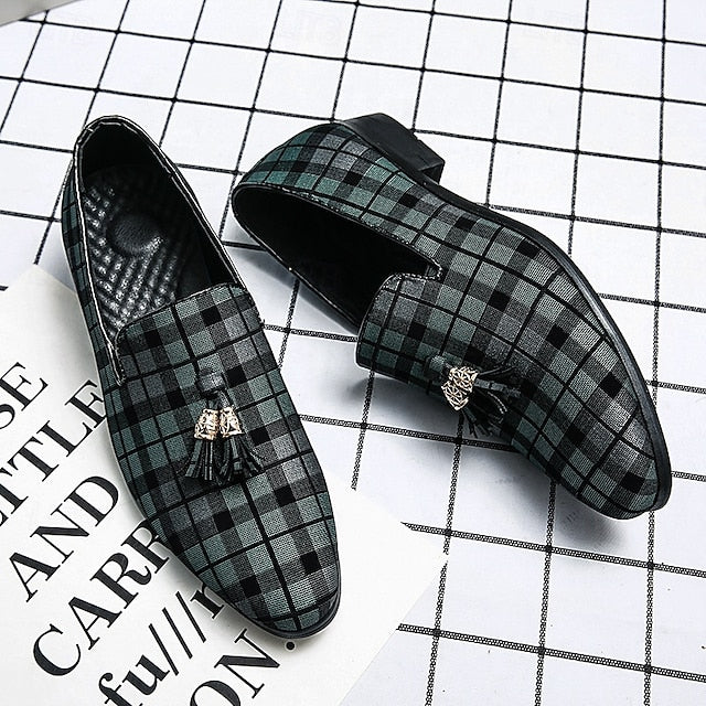 Decoration with Tassel Men's – Plaid Loafers Elegant