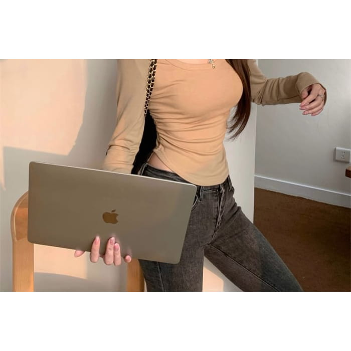 Long-Sleeve Crewneck Plain Top