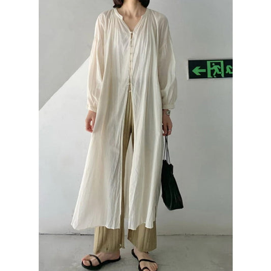 Loose Beige O-Neck Button Long UPF 50 + Coat Sleeve VB1049