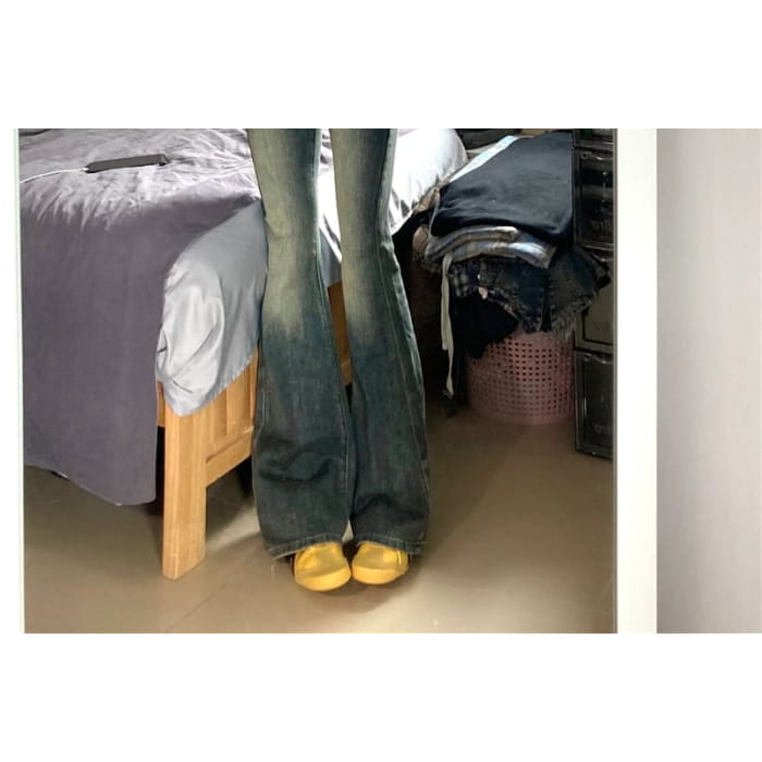 Low Rise Washed Flared Jeans