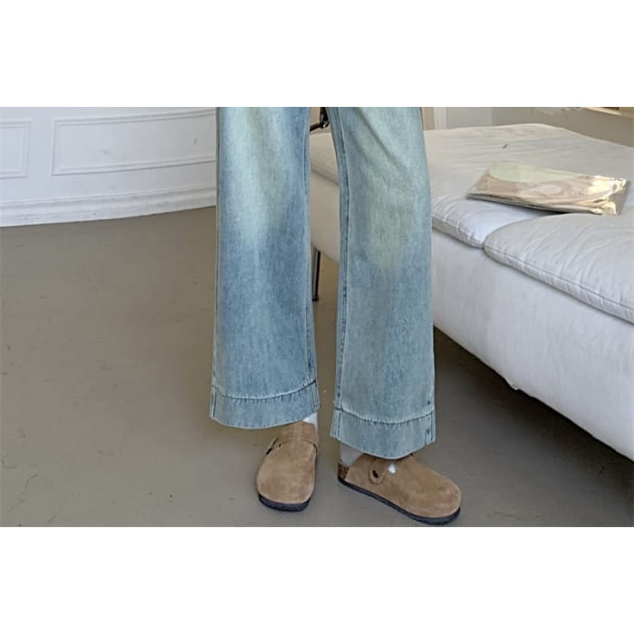 Mid Rise Plain Wide Leg Pants