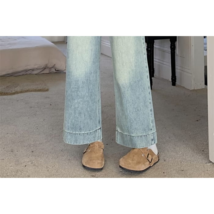 Mid Rise Plain Wide Leg Pants