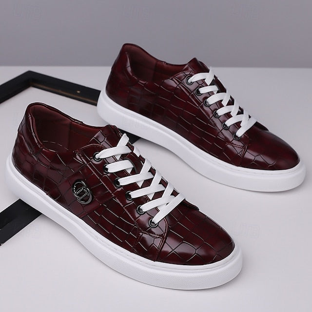 Sneakers Faux with Pattern Leather Men's Crocodile Burgundy