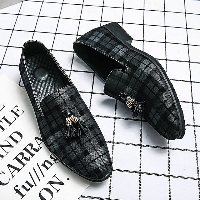 Decoration with Tassel Men's – Plaid Loafers Elegant