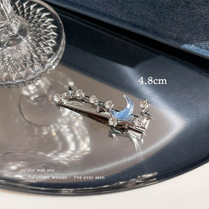 Moon & Star Alloy Hair Clip / Clamp - 01 - Silver Blue
