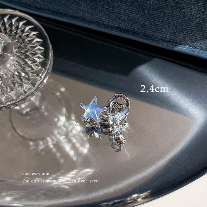 Moon & Star Alloy Hair Clip / Clamp - 02 - Silver Blue