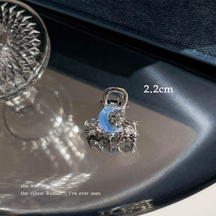 Moon & Star Alloy Hair Clip / Clamp - 03 - Silver Blue