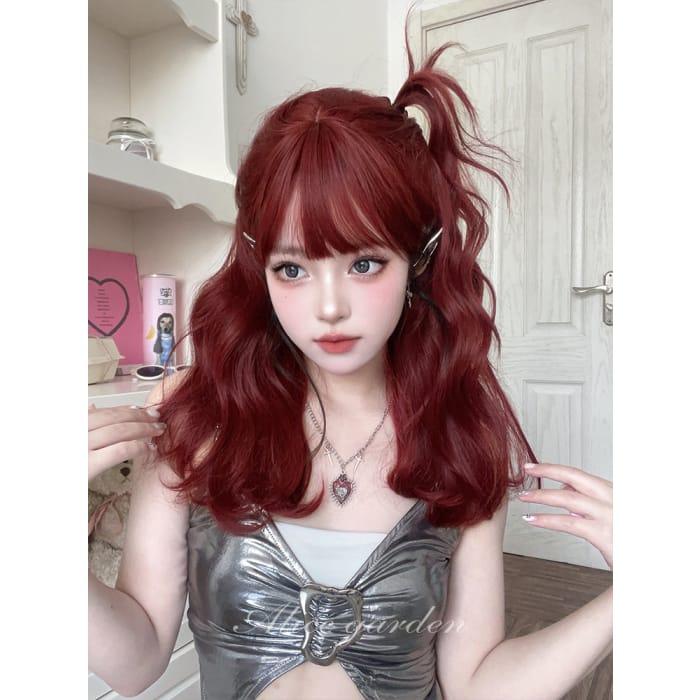 Natural Red Mermaid Lolita Wig - wine red