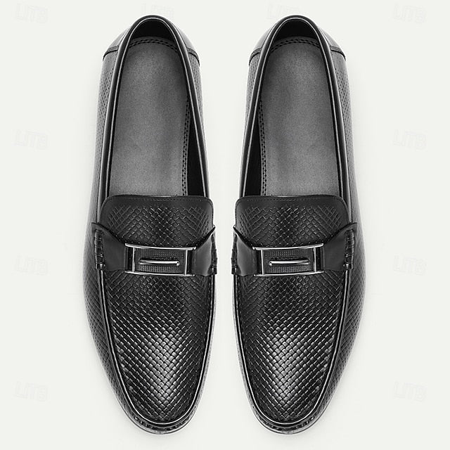 Leather Textured Premium Black Loafers – Men's 100%