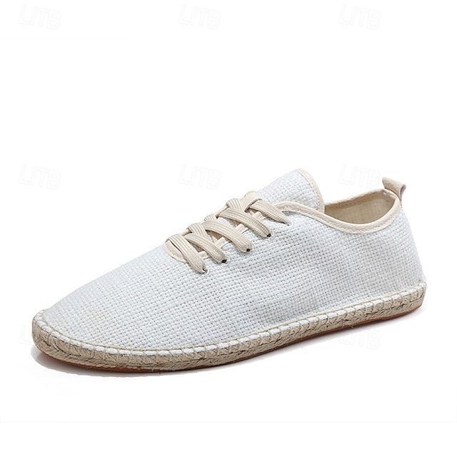Espadrille Rope Men's with Jute Beige Canvas Shoes Lace-Up