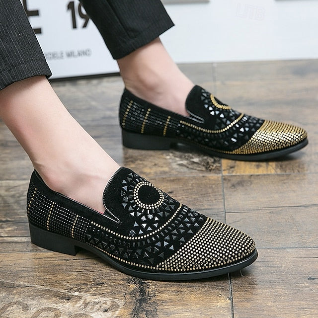 Loafers Shoes Spiral Men's - Studded with Black Prom Velvet