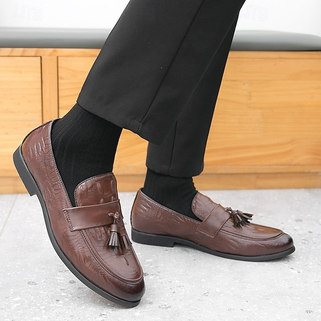 Crocodile Embossed with Faux Leather Men's Loafers Green