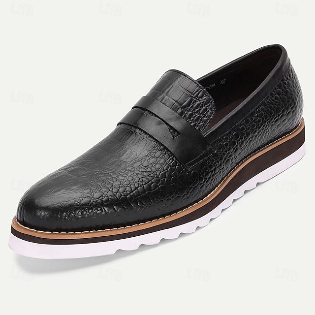 Cowhide Slip-On Men’s Leather Black Loafers Genuine