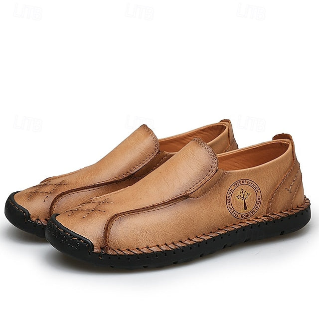 Beige Faux Leather Handmade – Men's Genuine Moccasins