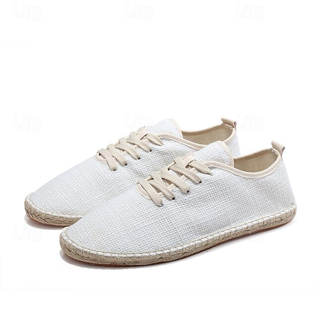 Espadrille Rope Men's with Jute Beige Canvas Shoes Lace-Up