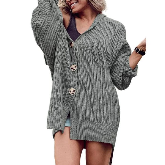 One-Button Sailor-Collar Loose Cardigan in 5 Colors - Gray