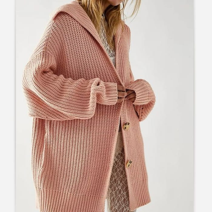 One-Button Sailor-Collar Loose Cardigan in 5 Colors - Pink