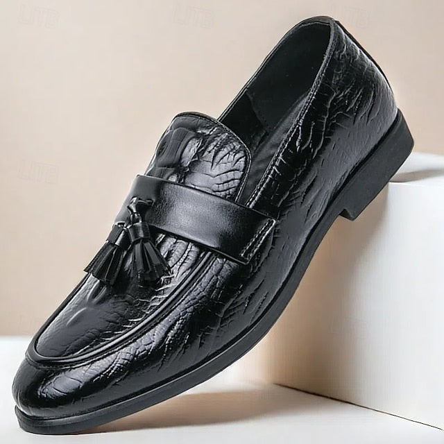 Crocodile Embossed with Faux Leather Men's Loafers Green