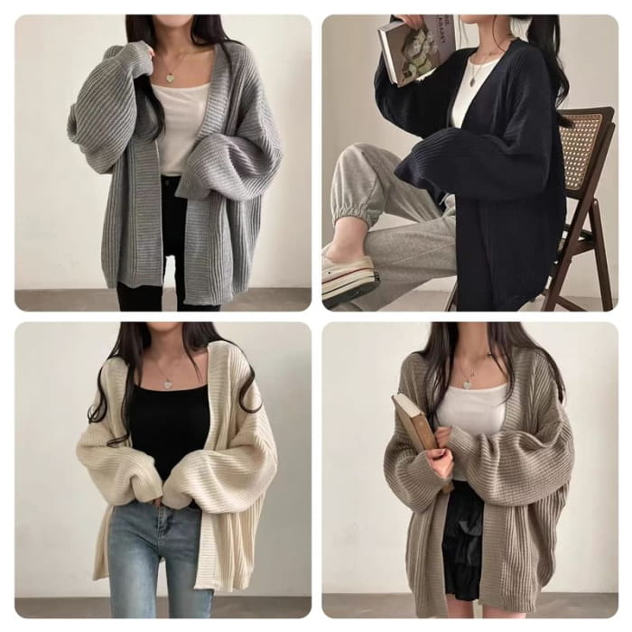 Open-Front Plain Cardigan