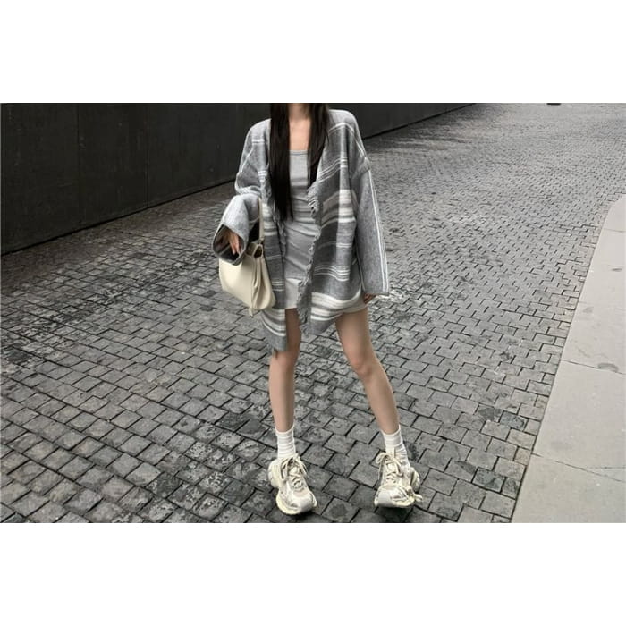 Open Front Striped Cardigan