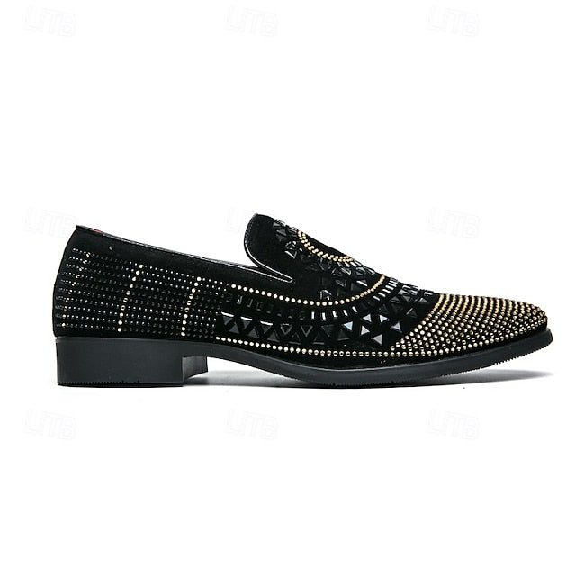 Loafers Shoes Spiral Men's - Studded with Black Prom Velvet