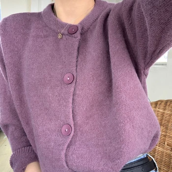 Oversized Crew-Neck Cardigan in 5 Colors - Purple / One Size
