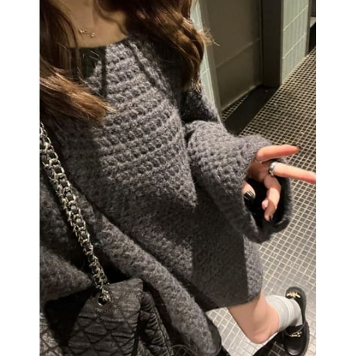 Oversized Crochet-Knit Sweater in 5 Colors - Gray / One Size